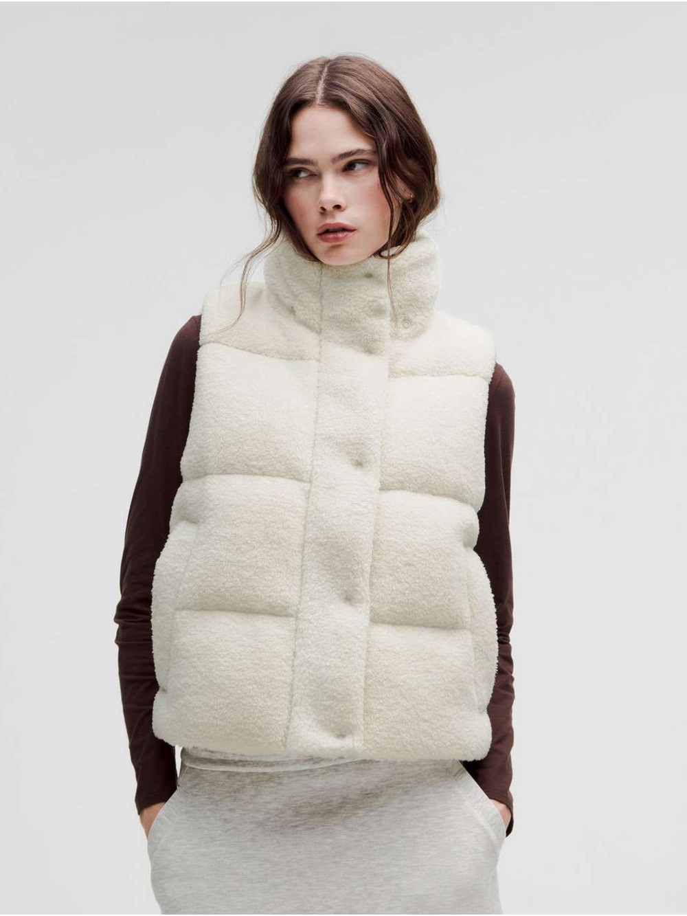 Lululemon Wunder Puff Cropped Vest Textured Fleece - Bone